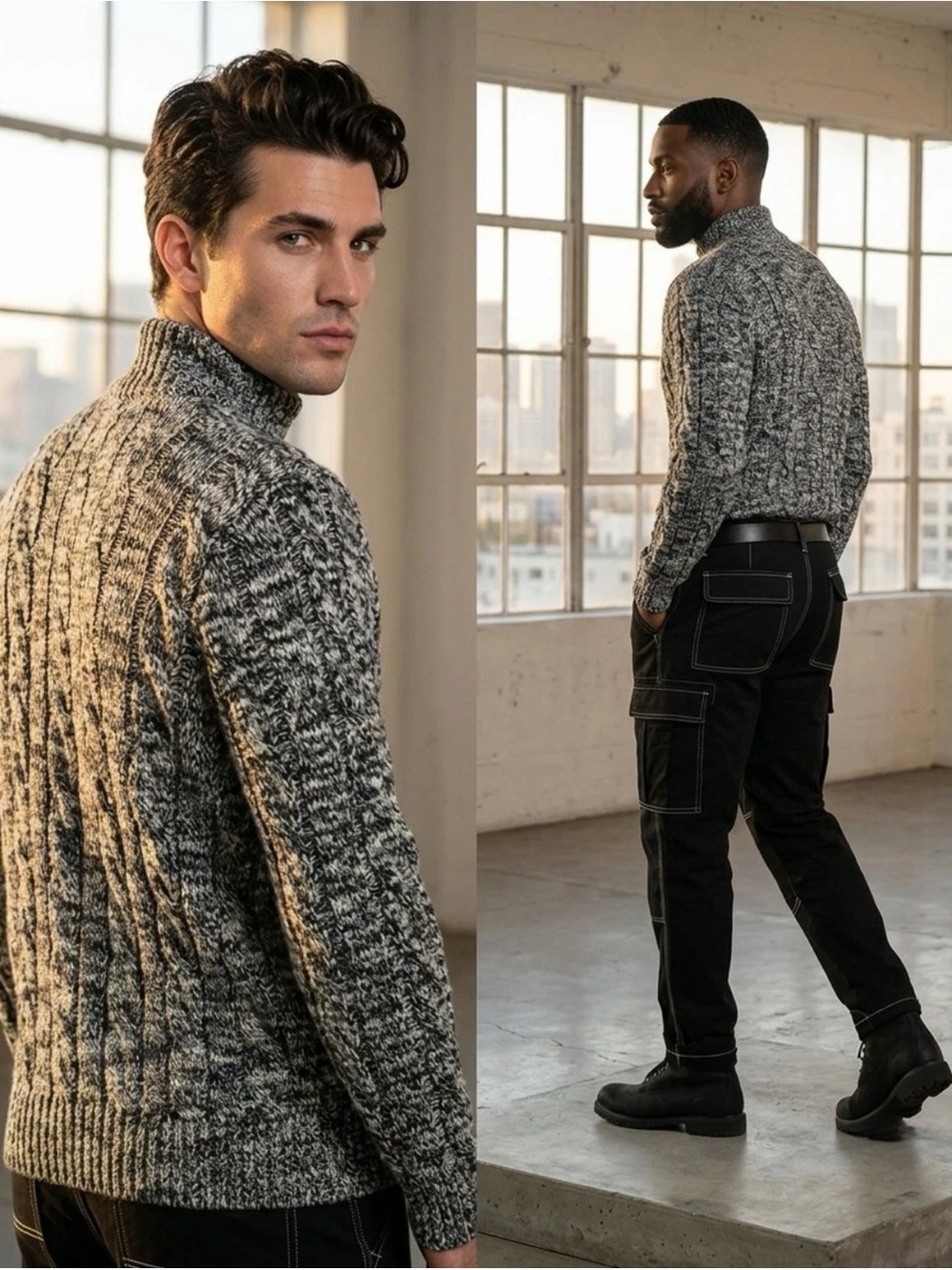 Polo by Ralph Lauren Black & Gray Marled Cable Turtleneck Sweater